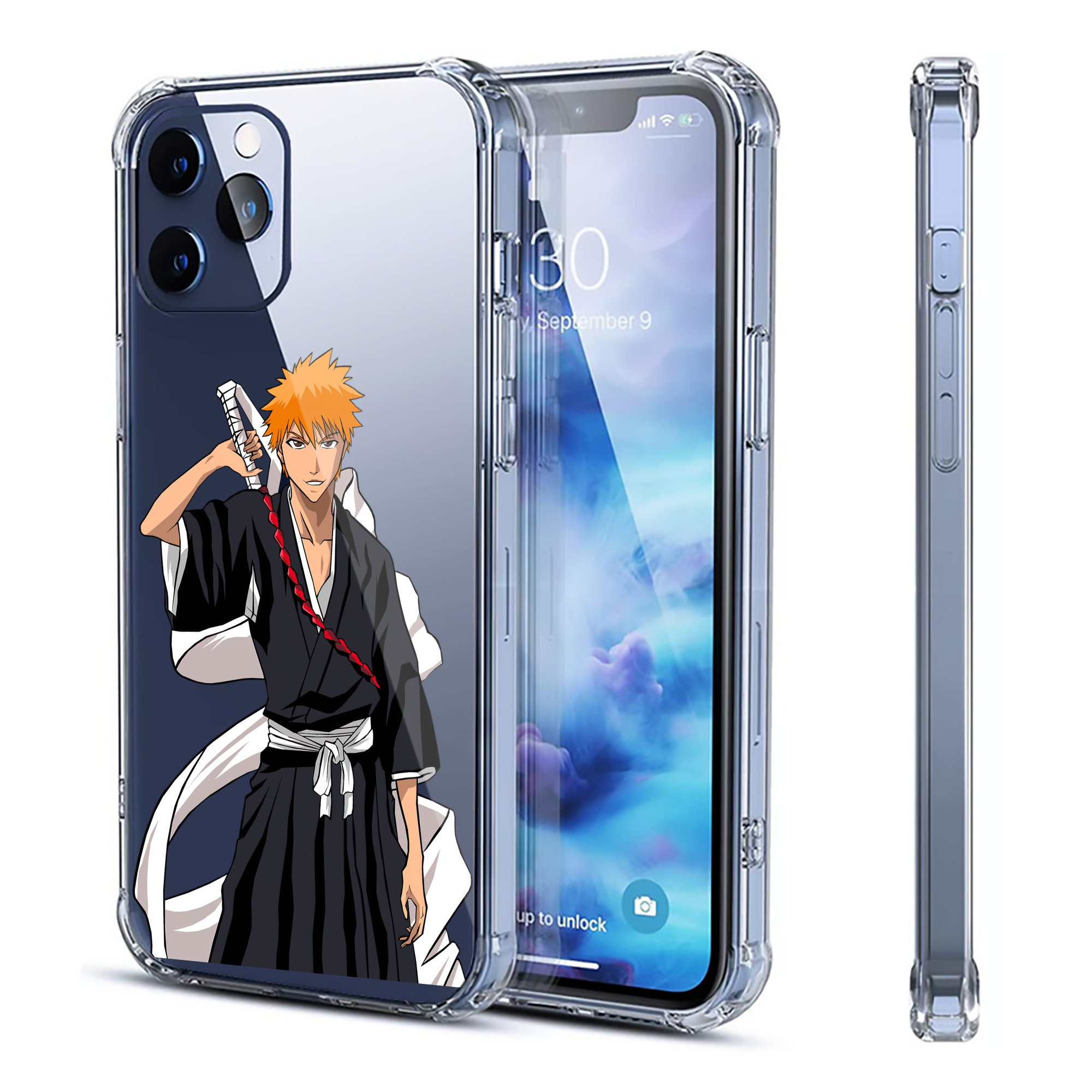 ブリーチ 黒崎一護（くろさき いちご）BLEACH Kurosaki Ichigo 【iPhone 12シリーズ対応】透明スマホケース（クリアソフトケース）